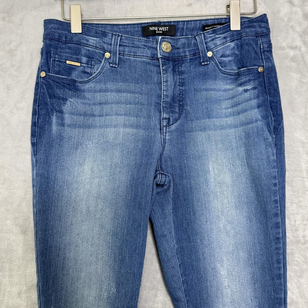 Nine West Jeans Womens 6 Blue Gramercy Skinny Ankle Stretch Denim Distressed - Picture 3 of 13